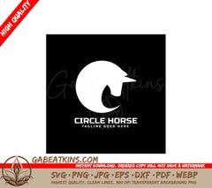 A White Horse In A Circle On A Black Background SVG - Logo circle horse shiluette style SVG