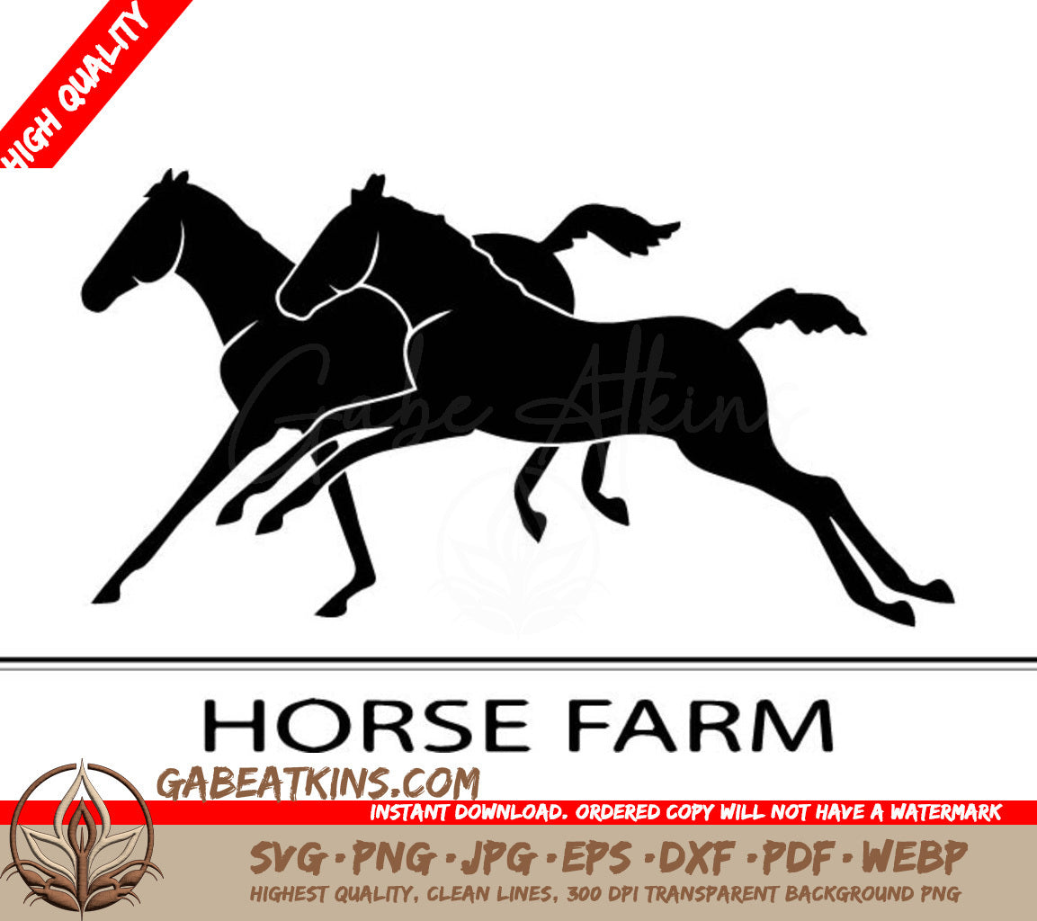 A Black And White Logo For A Horse Farm With Two Horses Running . SVG - Logo design with foals playing SVG