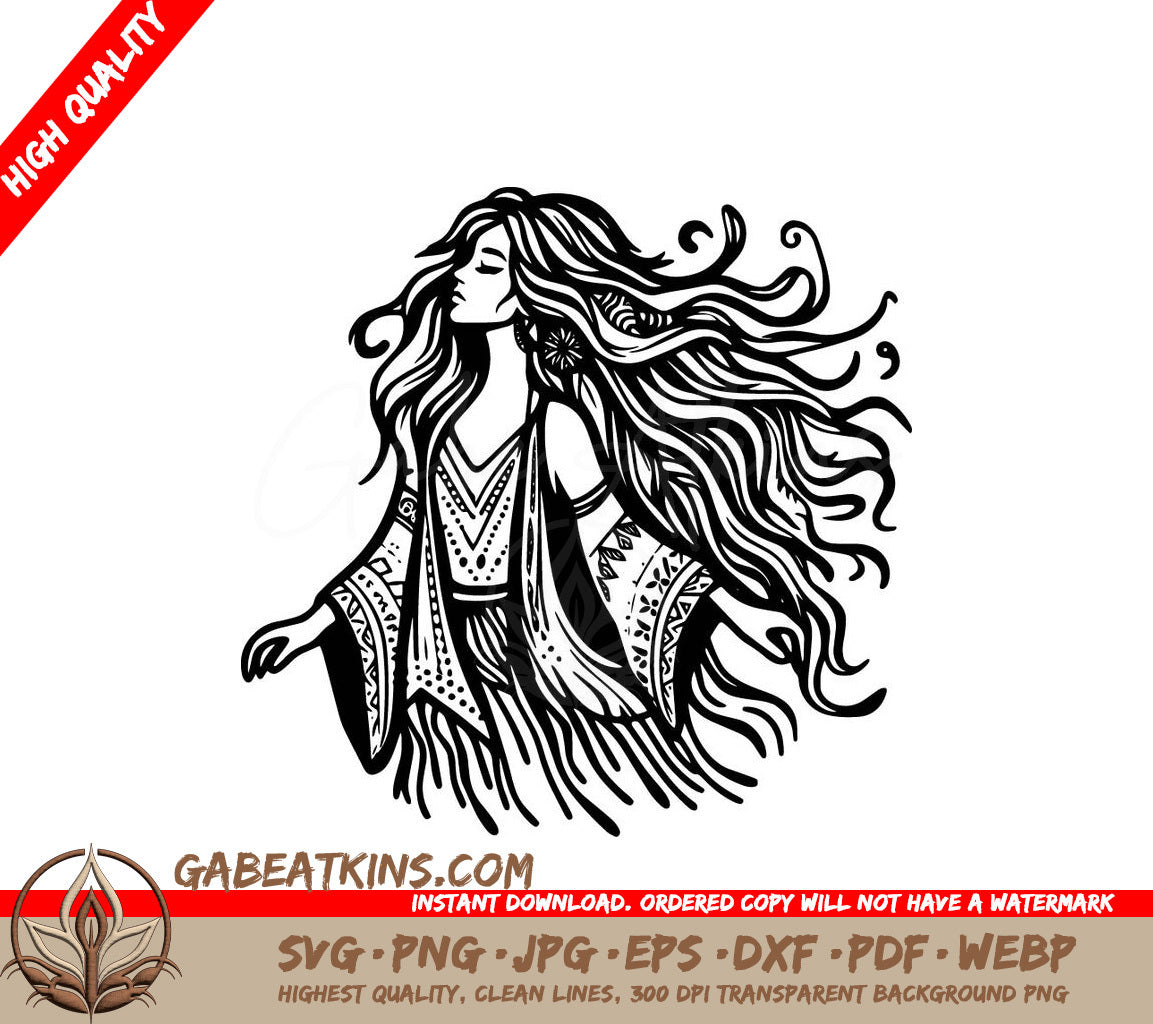  A Woman With Long Hair SVG - Long Hair Boho Lady SVG