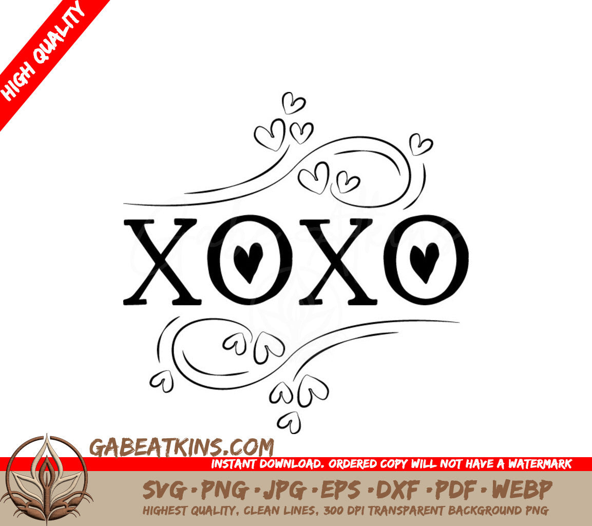 XOXO Hearts & Swirls SVG - Love-FreeBW Design SVG