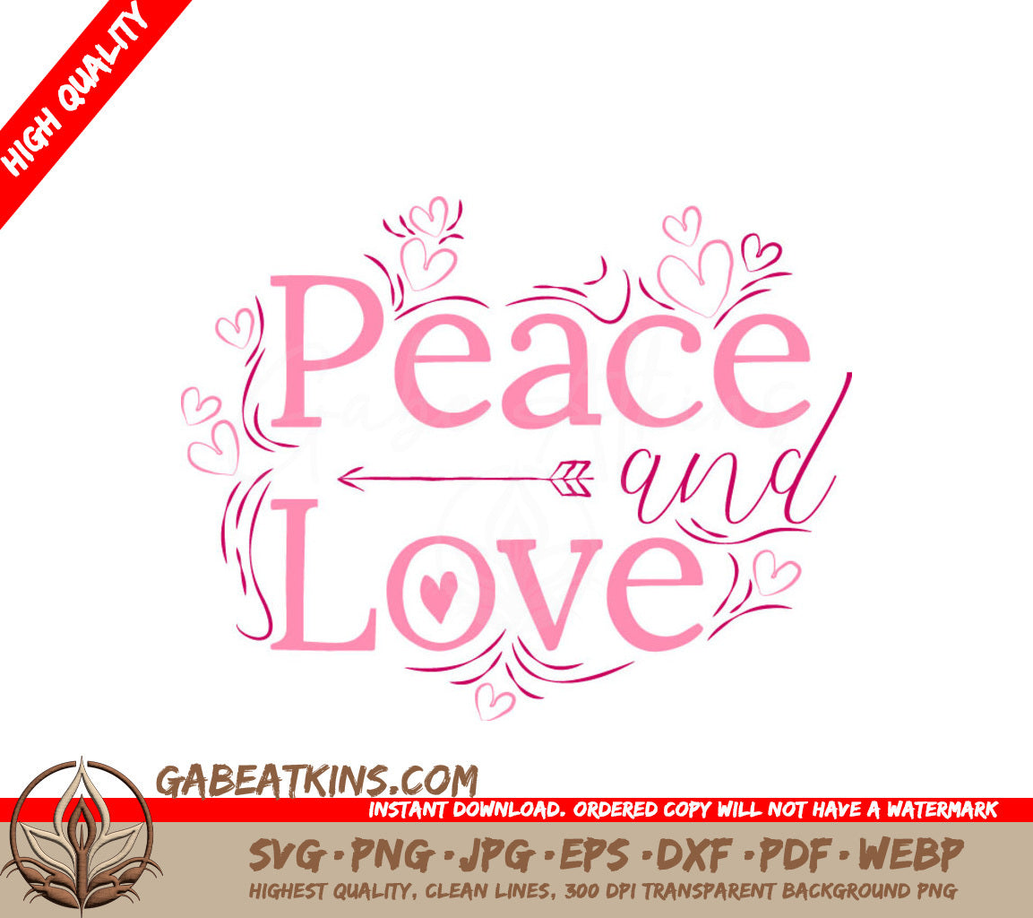 Pink Peace & Love Sign SVG with Hearts & Arrow - Free Download SVG