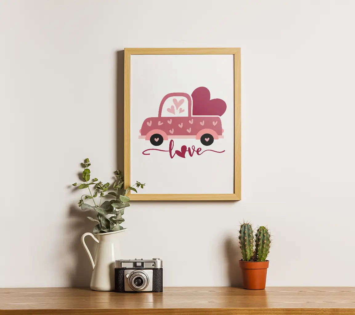 Valentines Day Pink Car with Hearts SVG - Love Design SVG