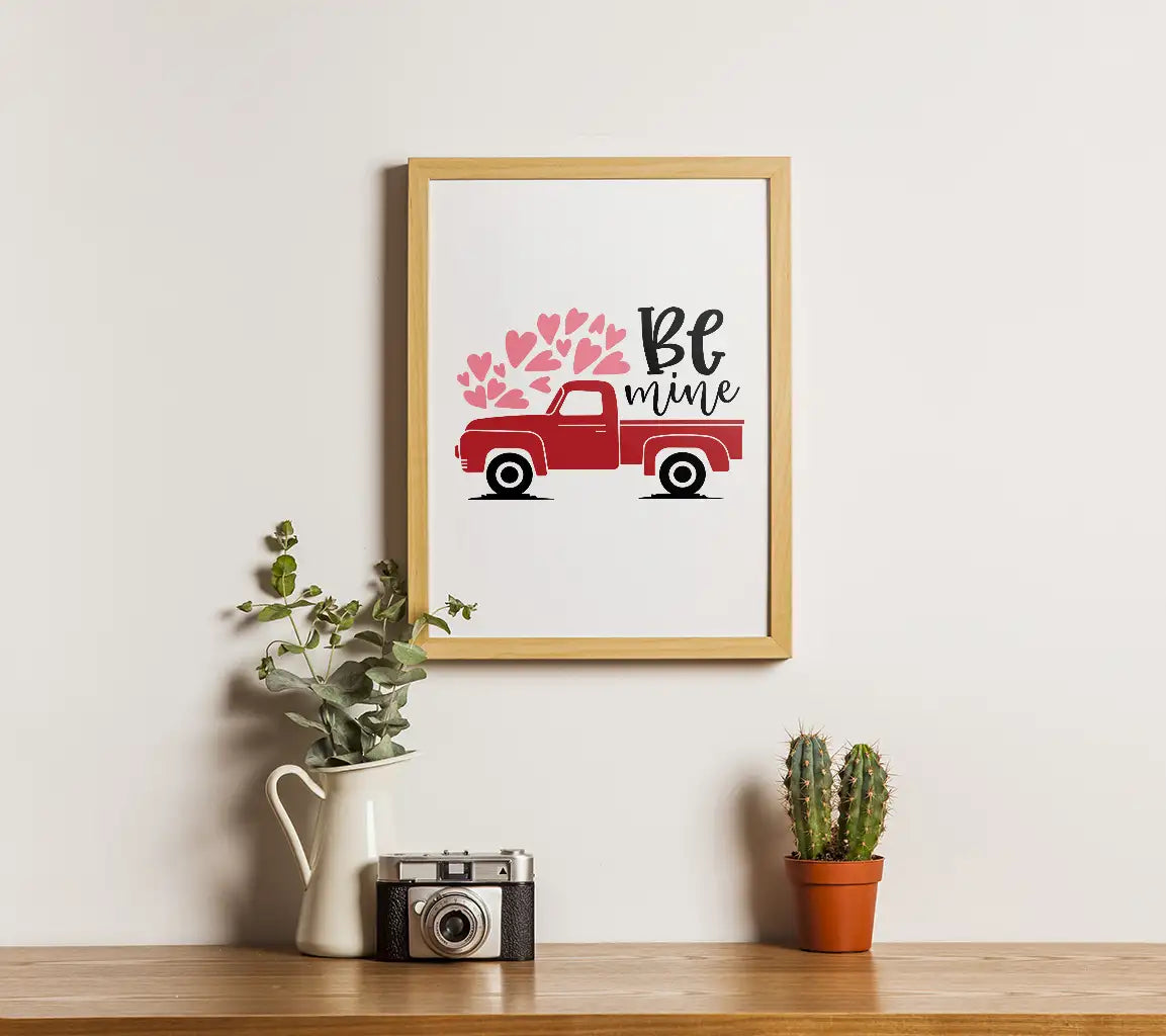 Red Truck Valentines SVG - Be Mine with Pink Hearts SVG