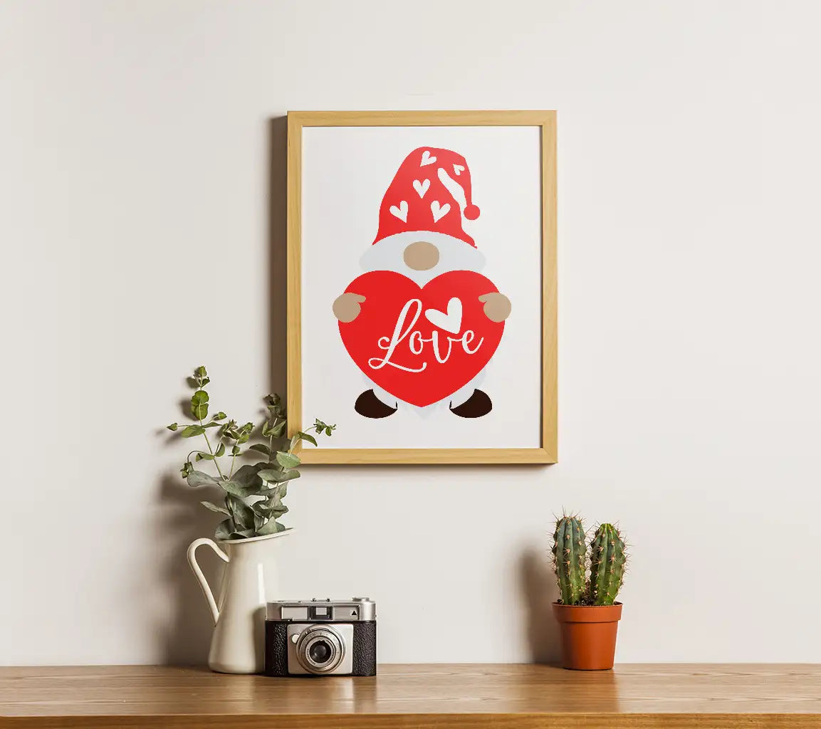 Love Gnome SVG Cut File - Valentines Day Heart Design SVG