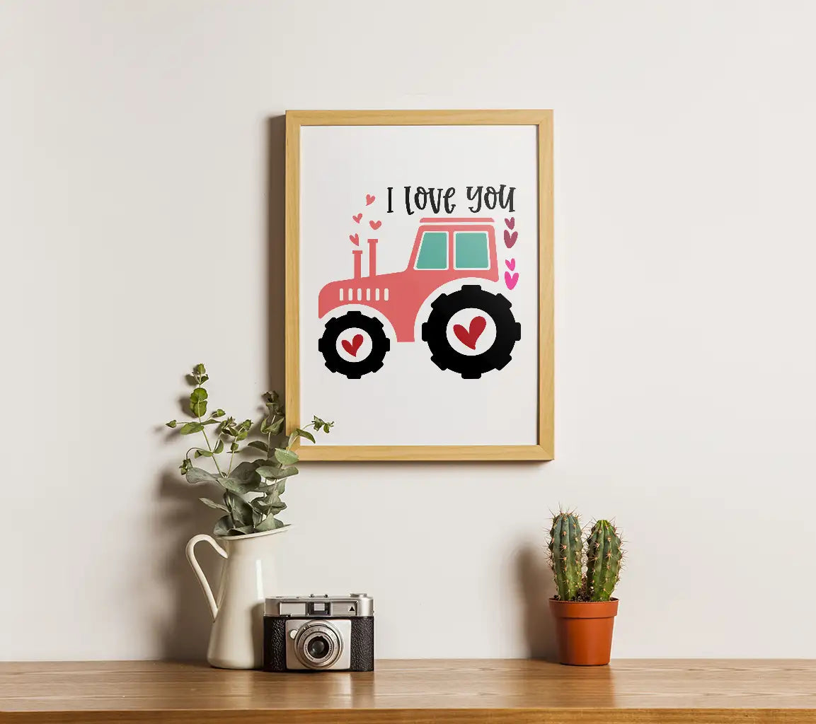 Pink Tractor I Love You Valentines SVG SVG