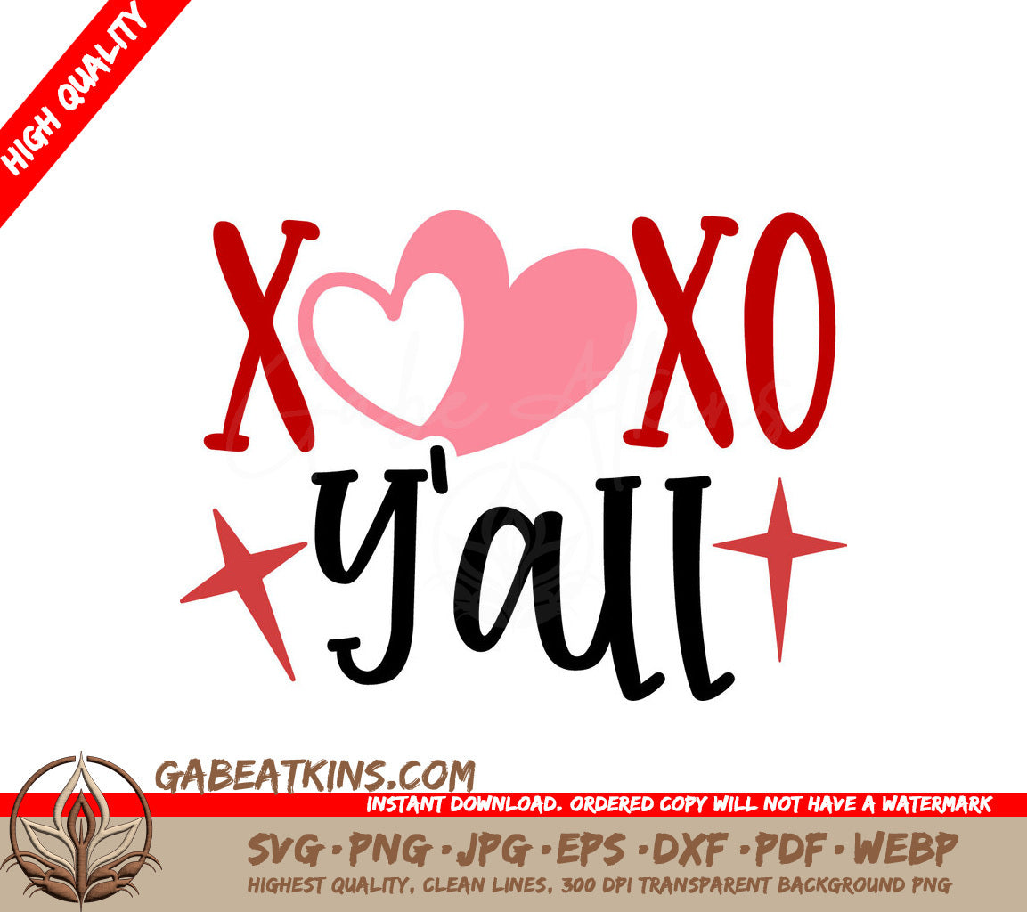 XOXO Yall SVG Cut File - Pink Heart - Valentines Day Design SVG