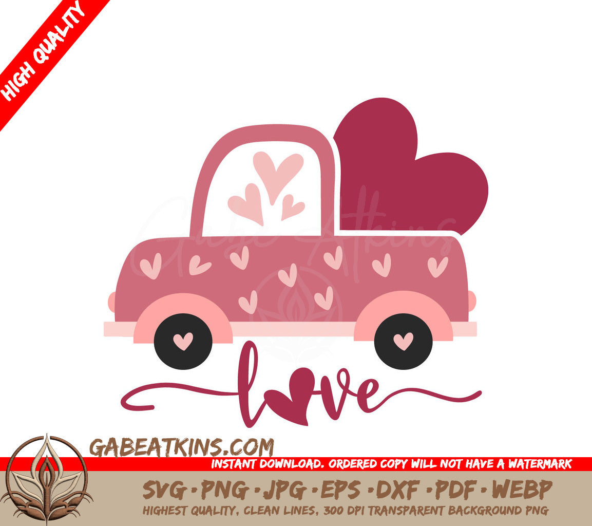 Valentines Day Pink Car with Hearts SVG - Love Design SVG