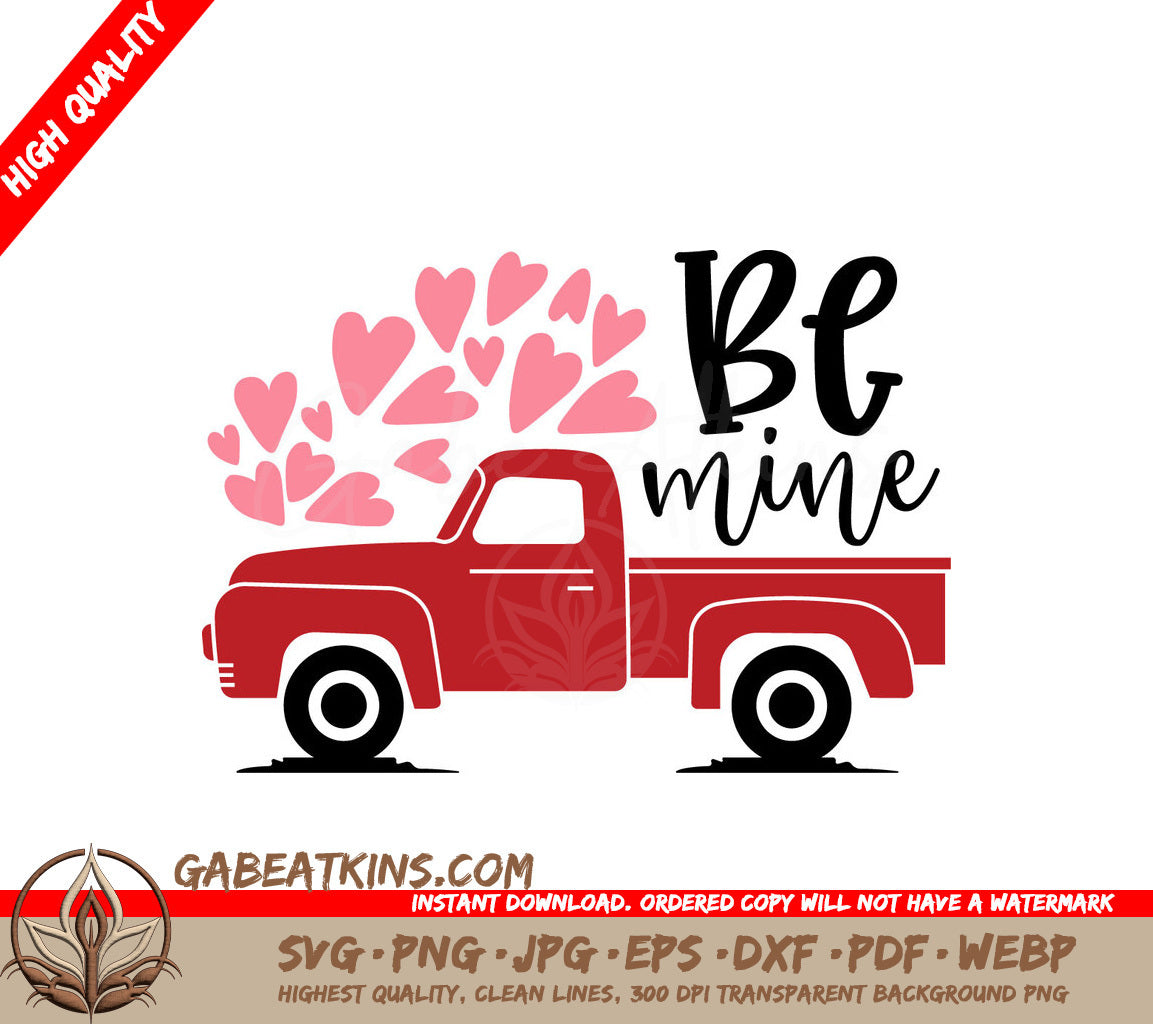 Red Truck Valentines SVG - Be Mine with Pink Hearts SVG