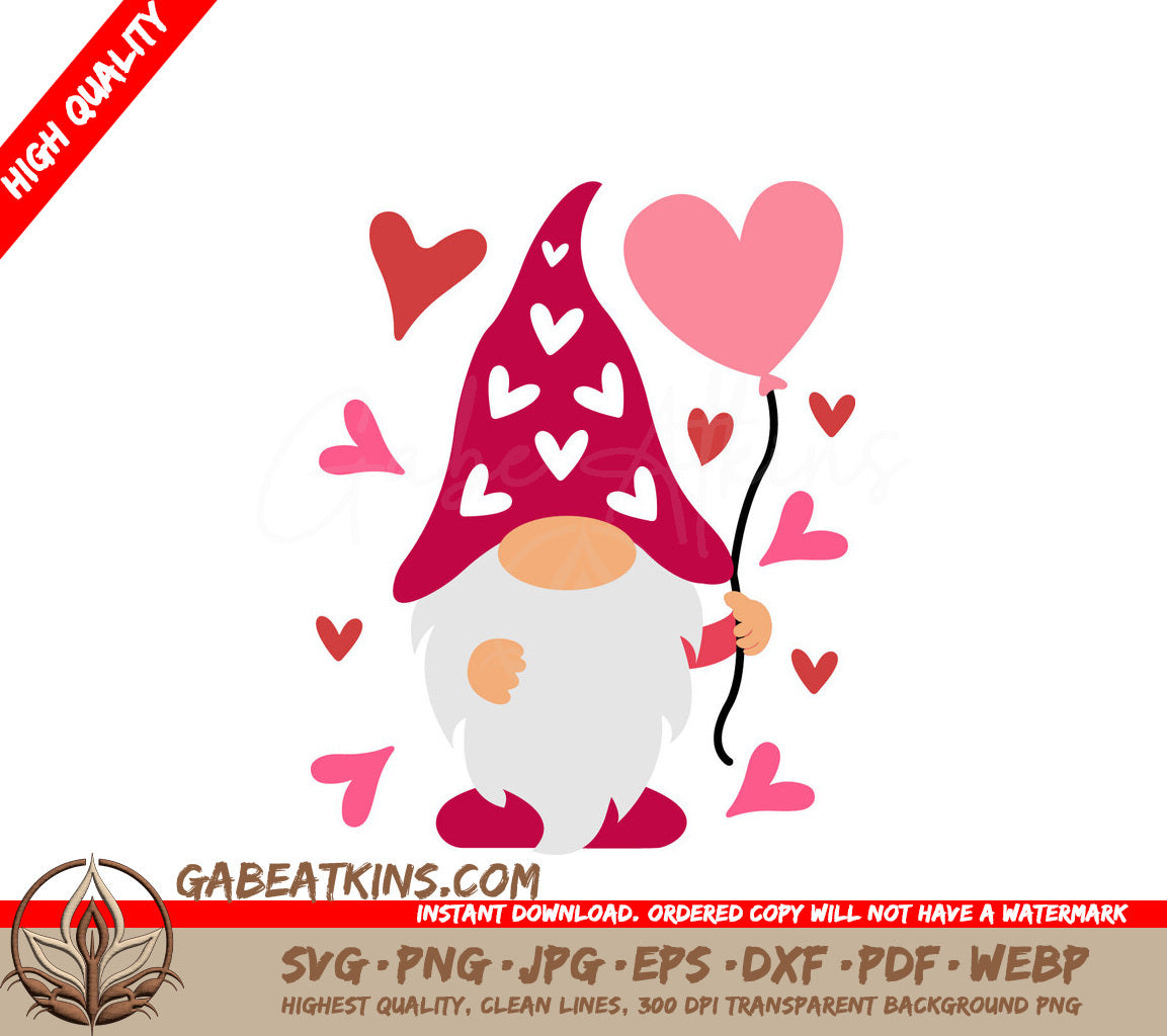 Valentines Gnome with Heart Balloon SVG - Love-big_ SVG