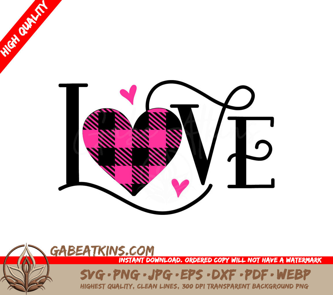 Pink & Black Plaid Heart Love SVG for Valentines Day SVG