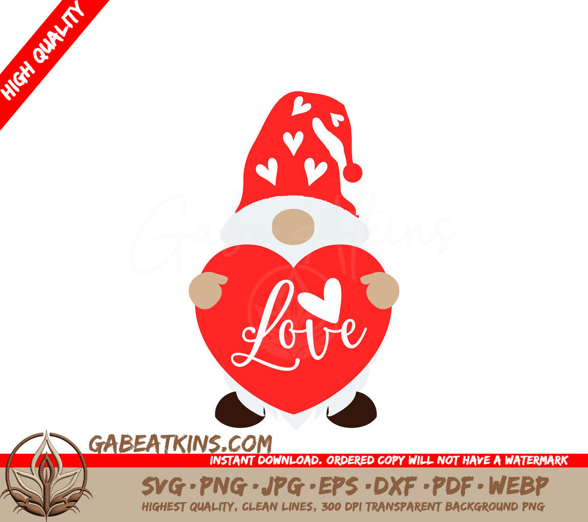 Love Gnome SVG Cut File - Valentines Day Heart Design SVG