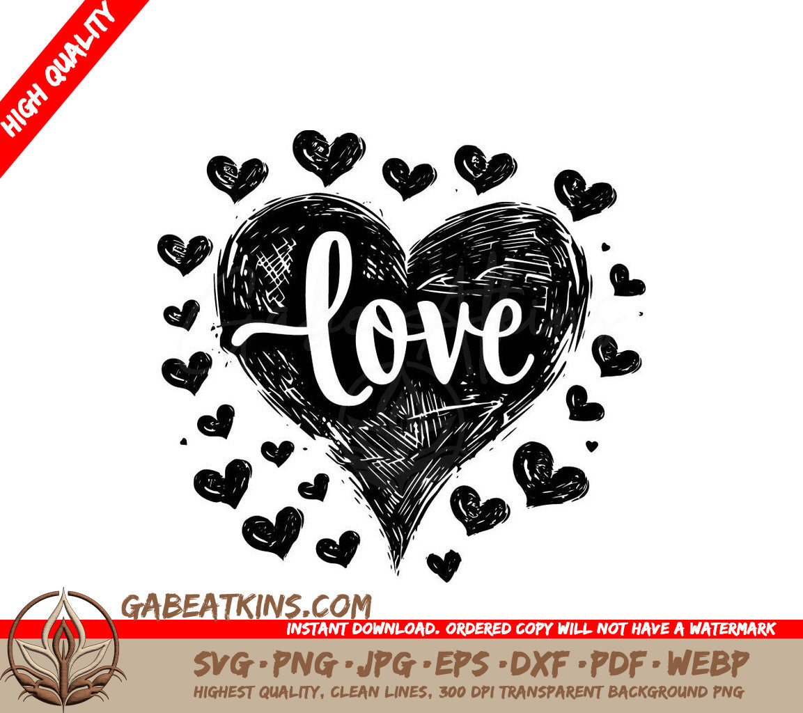 A Black And White Heart With The Word Love On It SVG - Love Abundance SVG