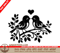 Two Birds Kissing On A Tree Branch With A Heart Above Them SVG - Love Birds SVG