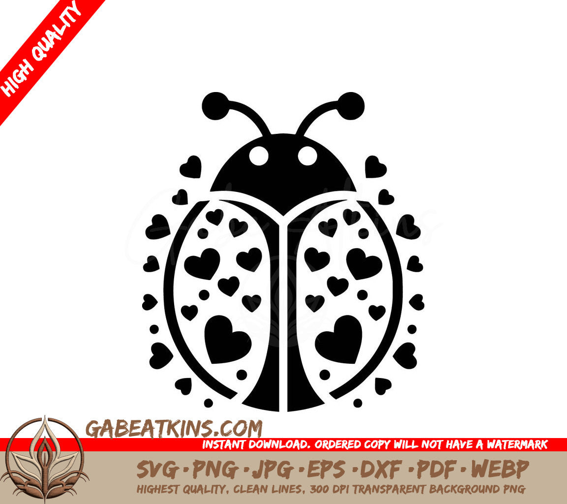 A Black And White Ladybug With Hearts On Its Wings SVG - Love Bug SVG