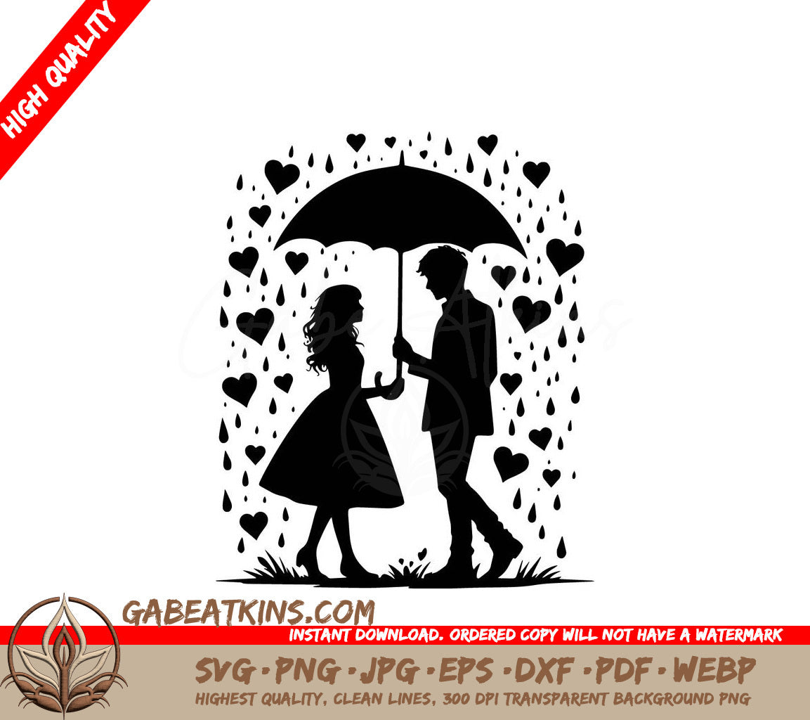 A Silhouette Of A Man And Woman Holding An Umbrella In The Rain SVG - Love Umbrella SVG