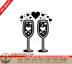 Two Wine Glasses With Hearts And Bubbles Coming Out Of Them SVG - Lovely Cheers SVG