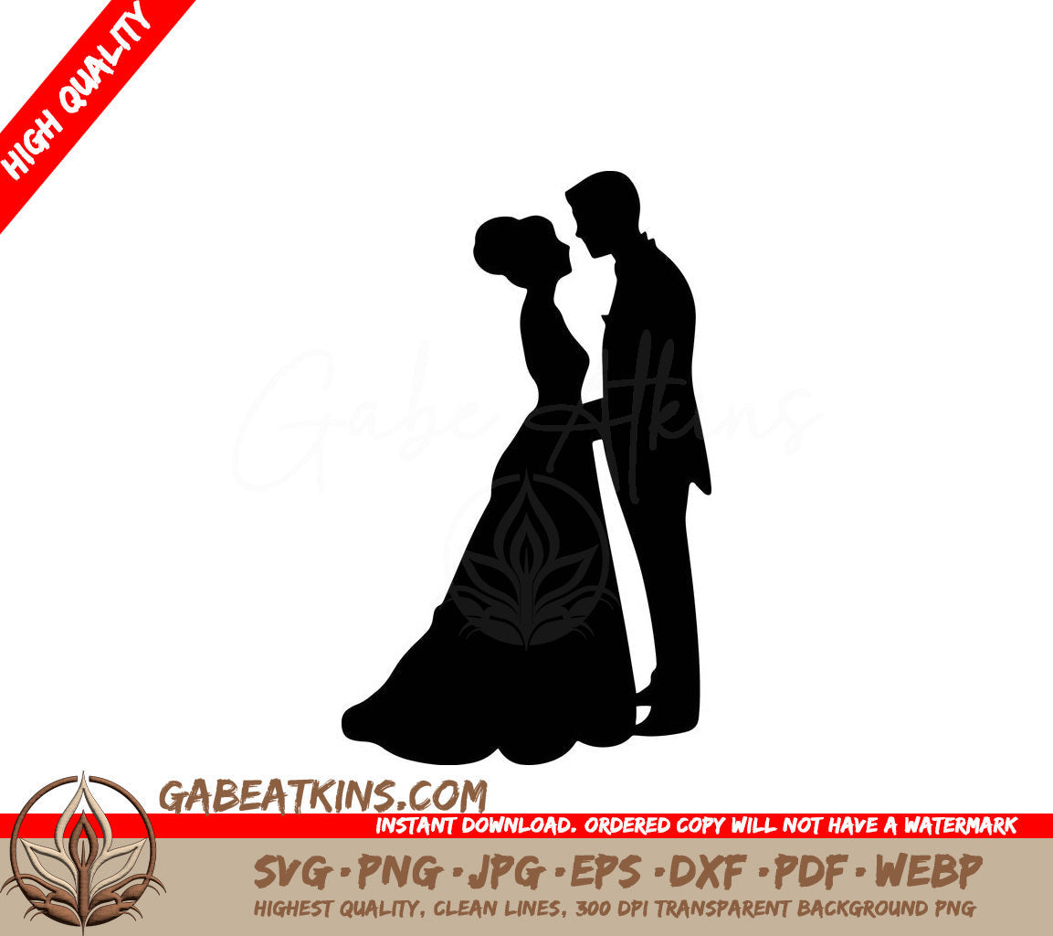 A Black Silhouette Of A Bride And Groom Kissing SVG - Loving Bride and Groom SVG