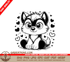  A Husky Puppy Surrounded By Hearts SVG - Loving Wolfie Companion SVG