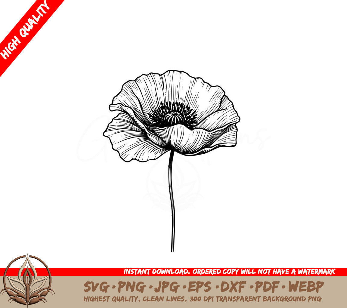 Lush Poppy Flower SVG Digital Product