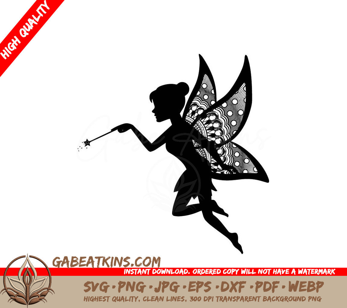  Fairy Silhouette SVG with Luxury Butterfly Mandala Background SVG