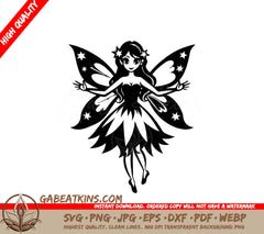  Fairy Silhouette SVG with Stars on Wings - Magical Illustration SVG