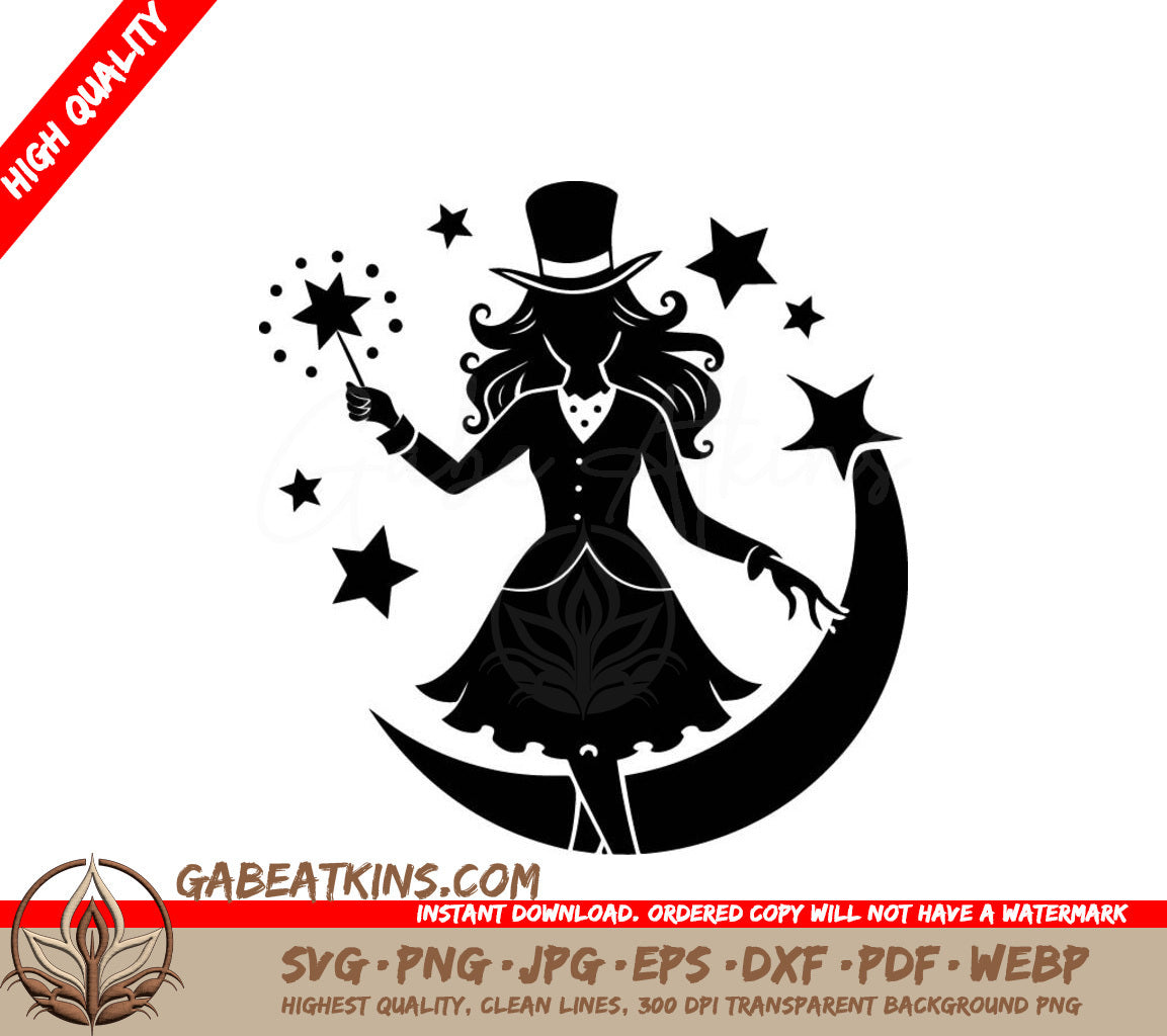 Magician Silhouette SVG Woman in Top Hat with Wand SVG