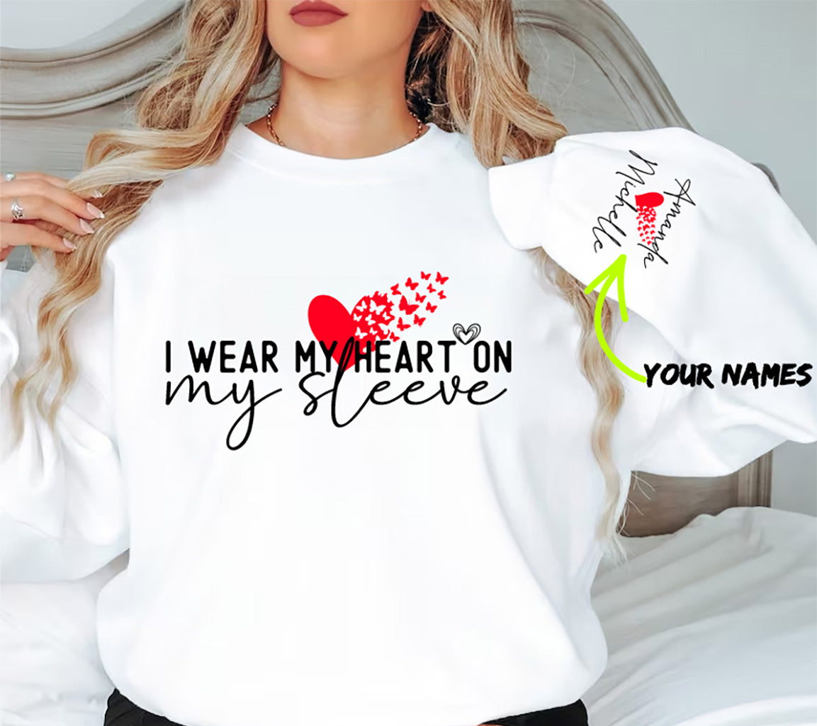 I Wear My Heart On My Sleeve Sweatshirt, Personalized Mom Sweatshirt,  | Sleeve Sweatshirt, Personalized Mom Sweatshirt, Children