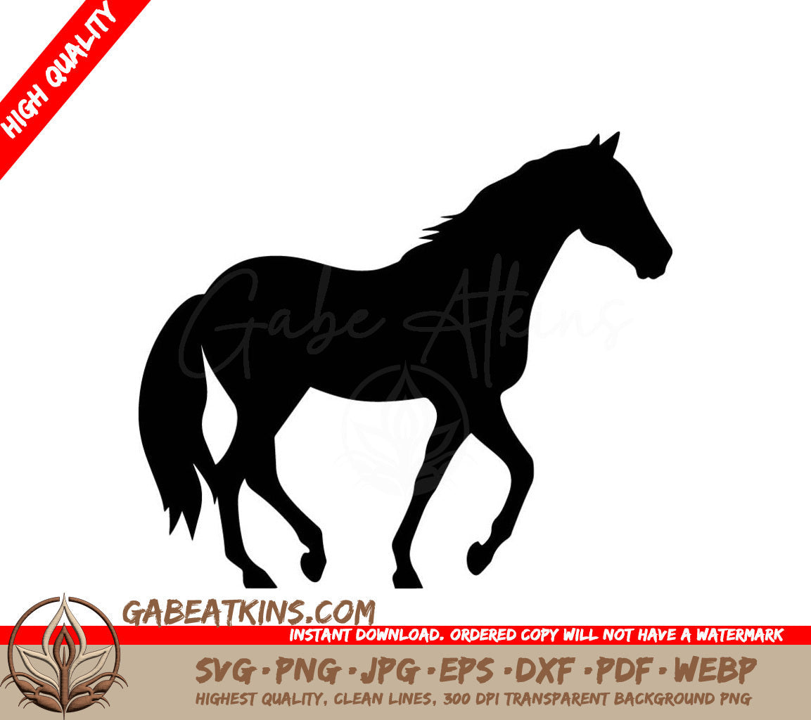 A Black Silhouette Of A Horse On A White Background SVG - Majestic Equine Beauty SVG