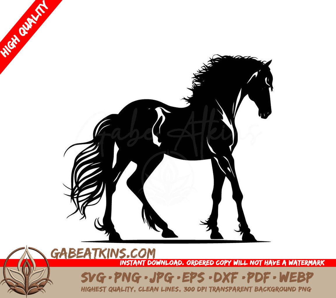 A Silhouette Of A Horse With A Long Mane SVG - Majestic Horse SVG