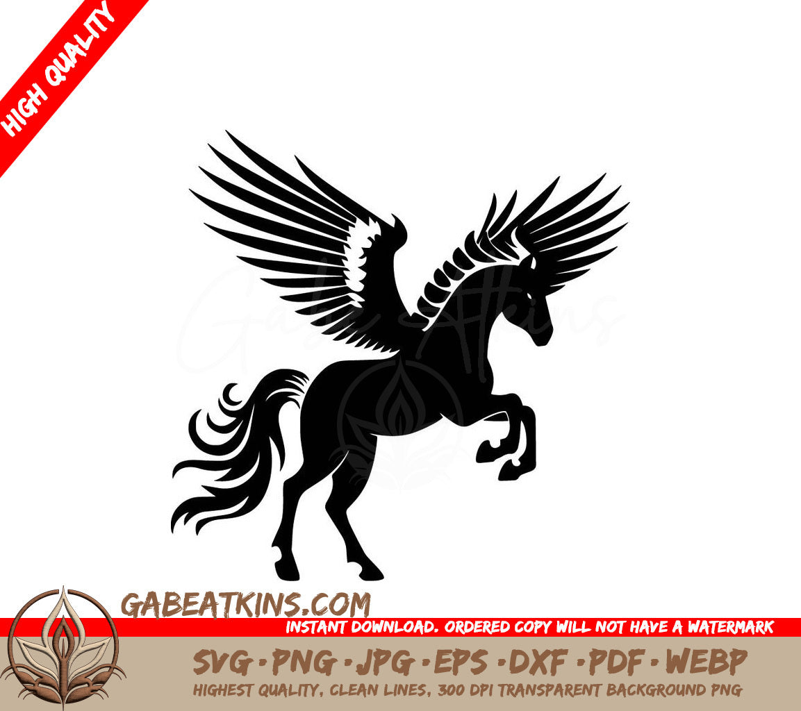 A Black And White Silhouette Of A Horse With Wings SVG - Majestic Pegasus SVG