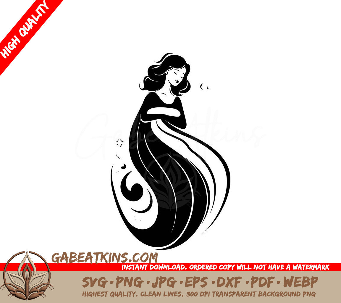 Smiling Pregnant Woman SVG  Drawing with Long Hair SVG