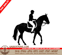 A Silhouette Of A Person Riding A Horse On A White Background SVG - Man Horse and Rider SVG