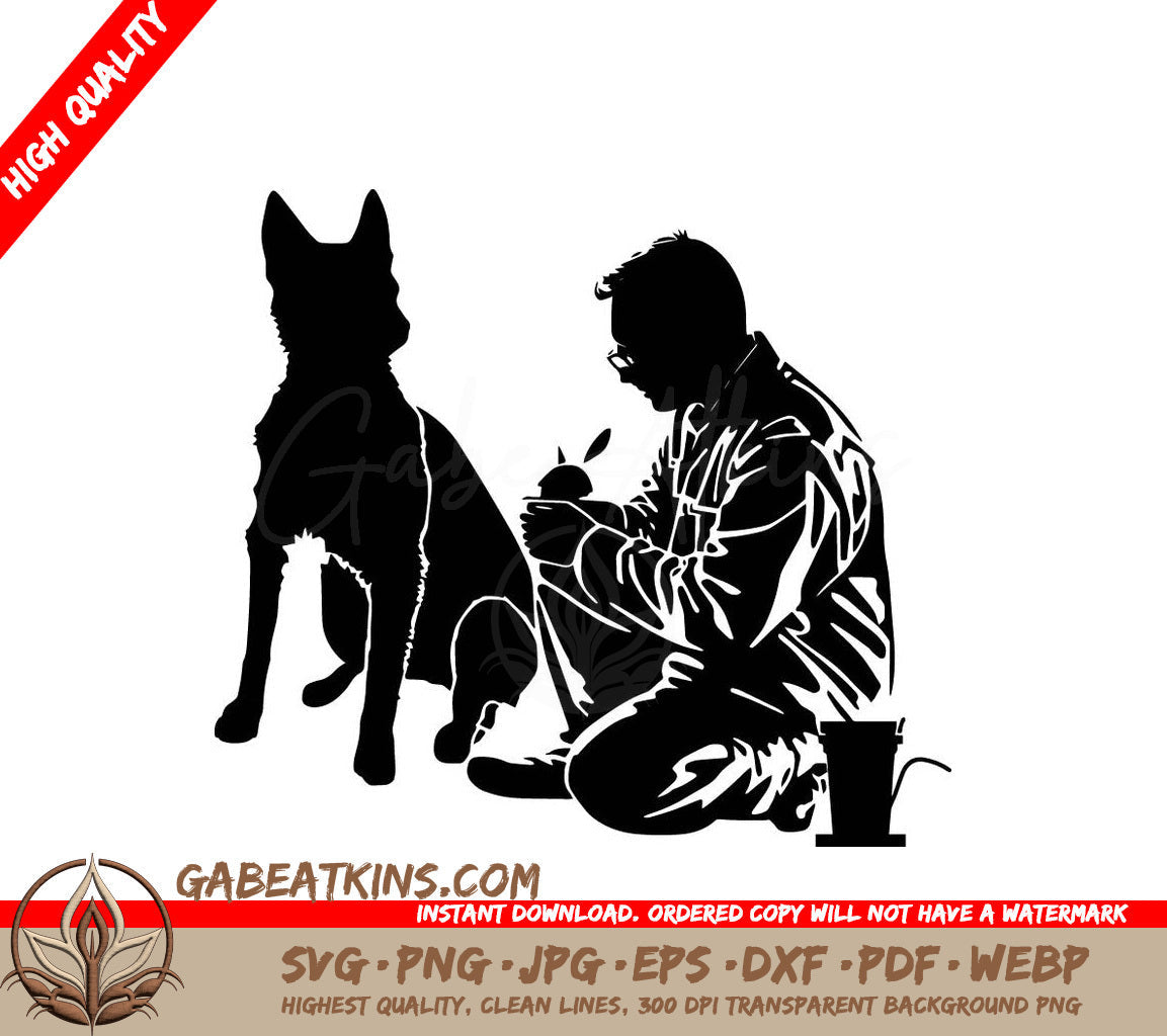  A Man Kneeling Next To A Dog SVG - Man Veterinarian With Dog SVG