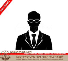 A Silhouette Of A Man Wearing Glasses And A Suit SVG - Man in Suit SVG