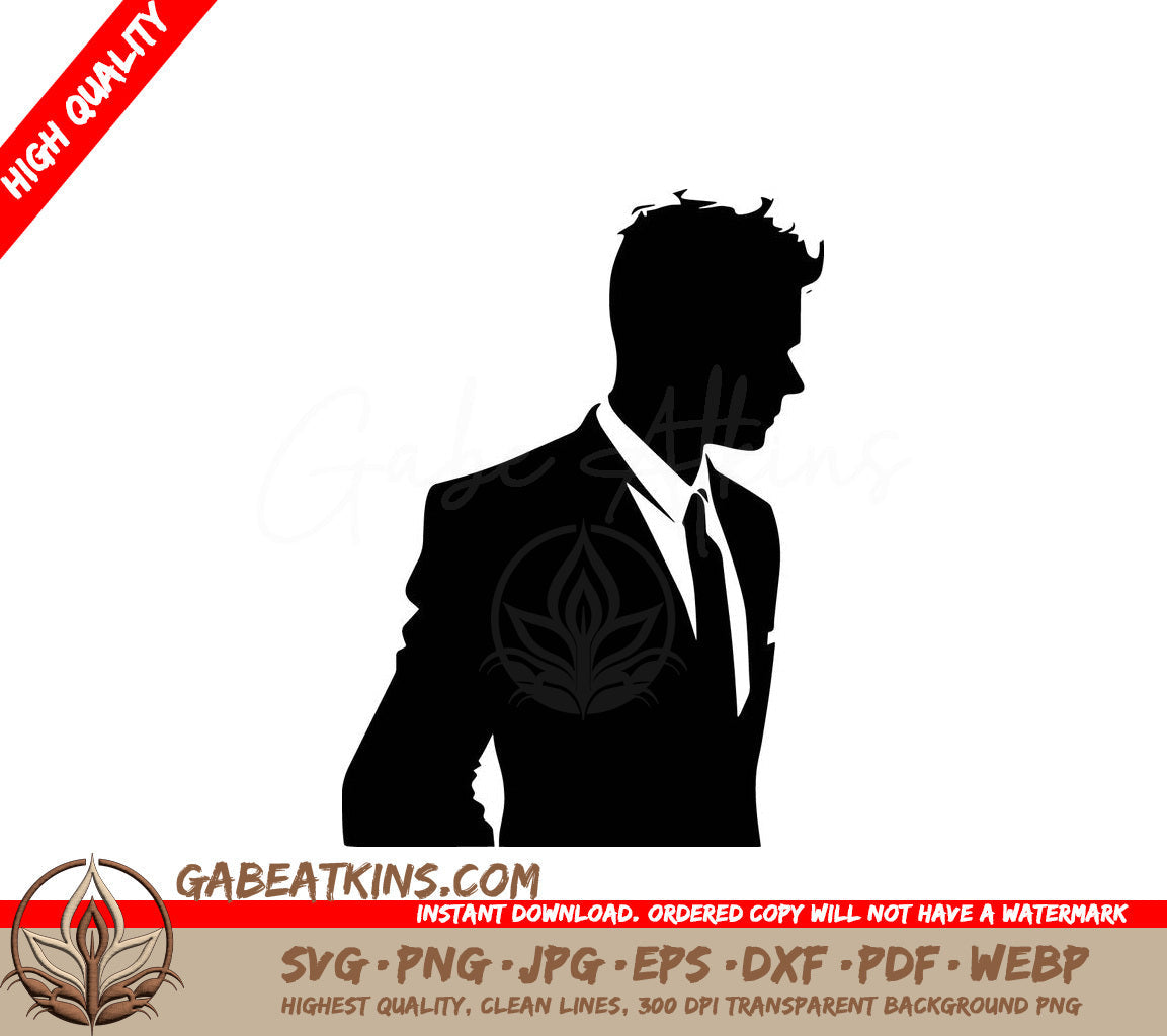 A Silhouette Of A Man In A Suit And Tie SVG - Man in Suit and Tie SVG