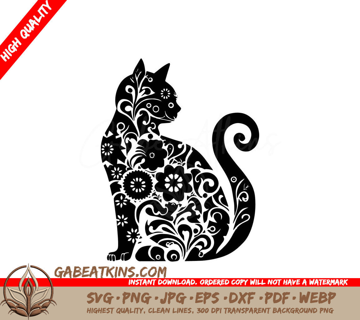  A Cat Surrounded By Flowers SVG - Mandala Cat SVG