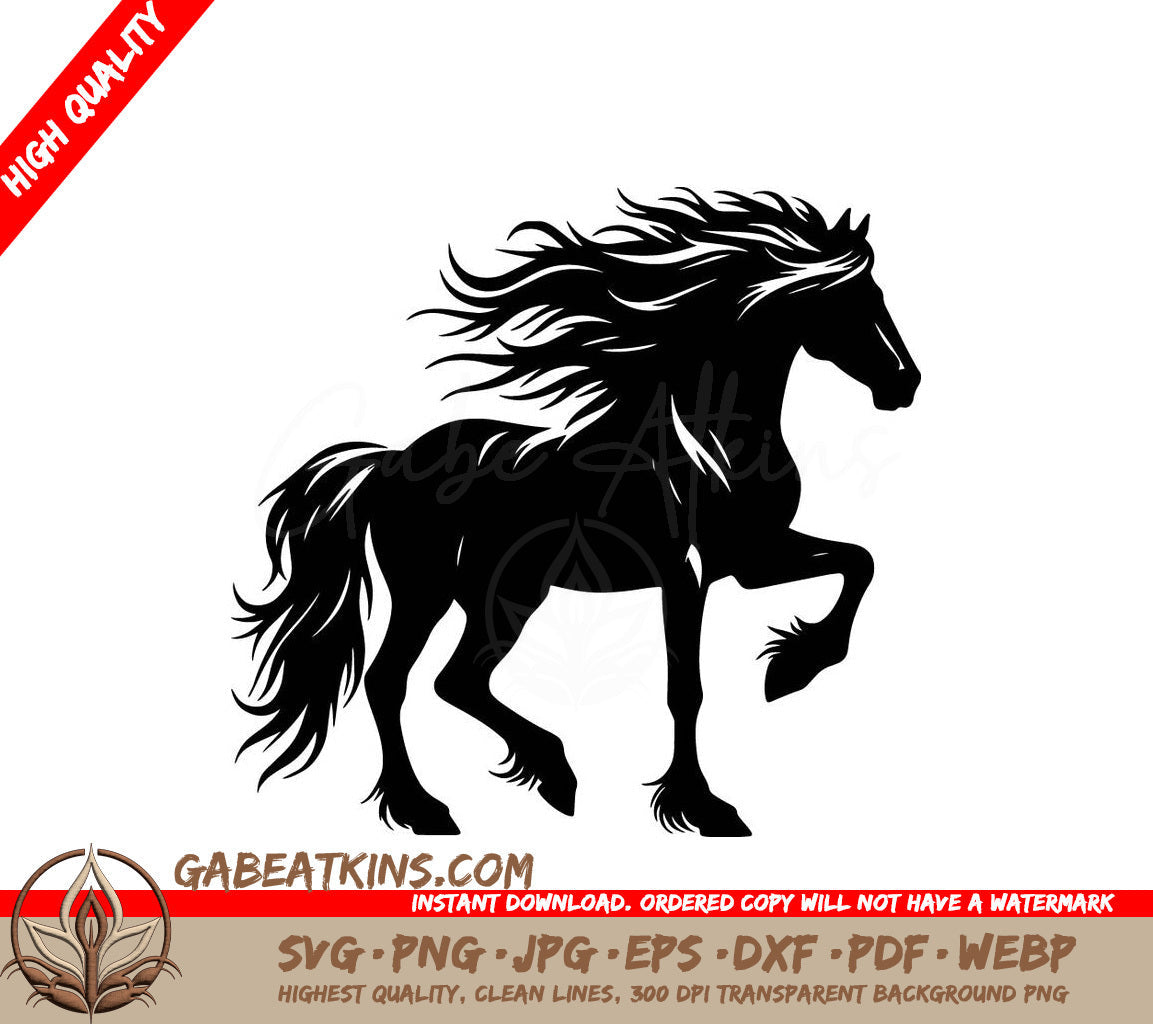 A Black Horse With A Long Mane Is Standing On Its Hind Legs SVG - Mane in the Wind SVG