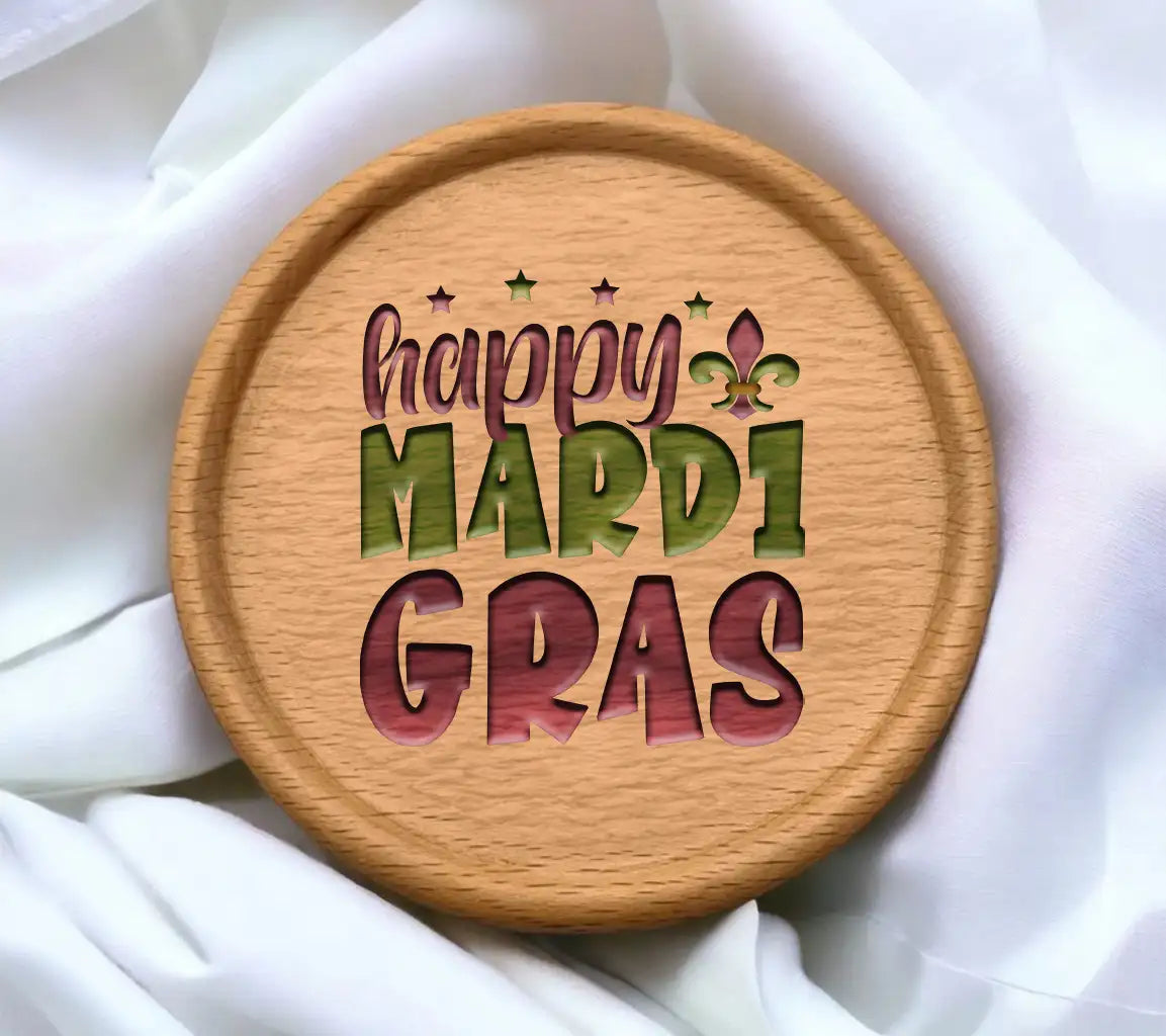 Happy Mardi Gras SVG Design with Green & Purple Fleur-de-lis SVG