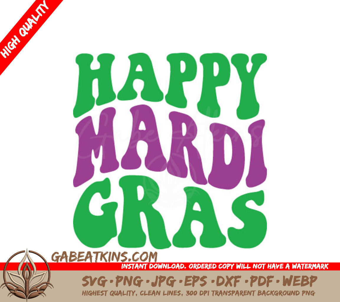 Happy Mardi Gras SVG Design - Green & Purple on White SVG