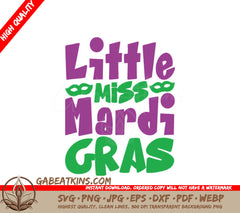 Little Miss Mardi Gras SVG - Purple & Green Design Design SVG