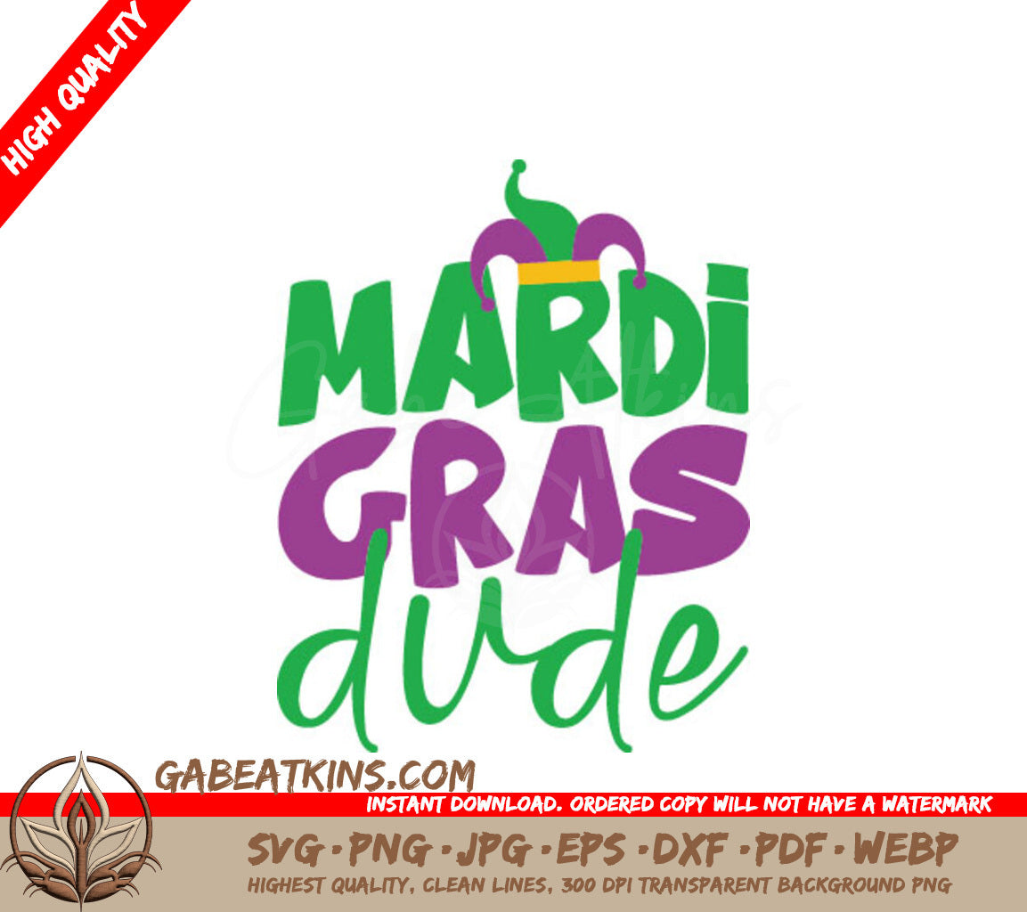 Mardi Gras Dude SVG - Green & Purple Jester Hat Design SVG