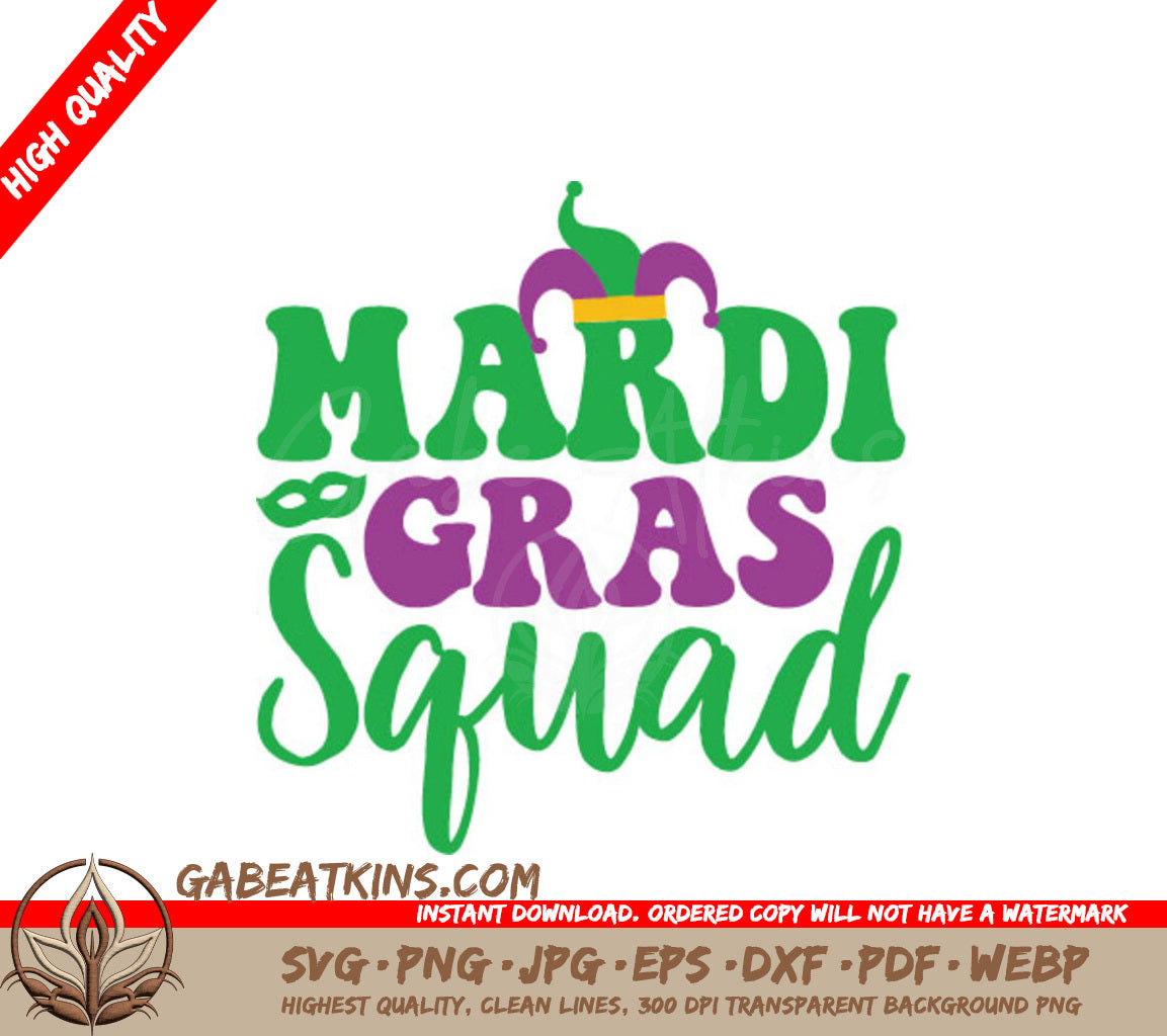 Mardi Gras Squad SVG Design - Green & Purple Jester Hat Design SVG