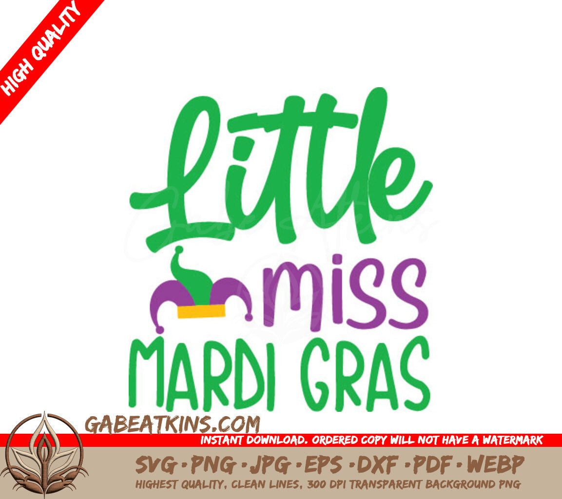 Little Miss Mardi Gras Green & Purple Design SVG SVG