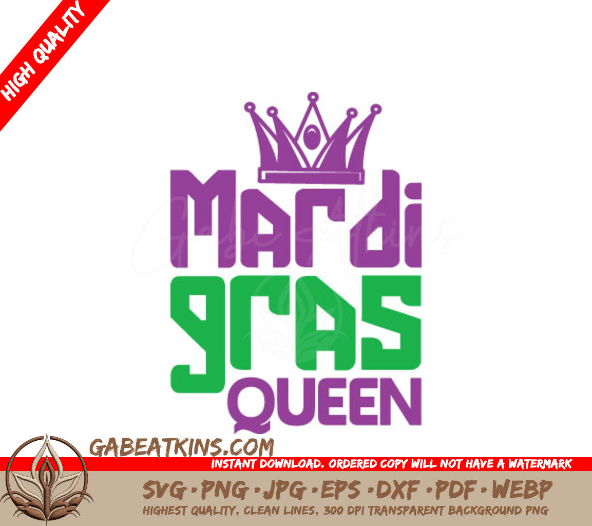 Mardi Gras Queen SVG with Purple Crown - Digital Download SVG