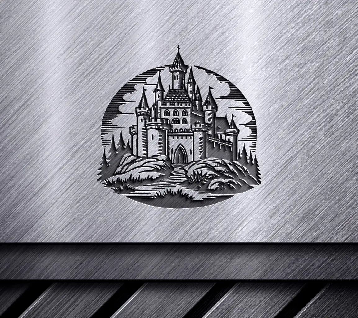 Eerie Halloween Castle Hilltop SVG -  Drawing SVG