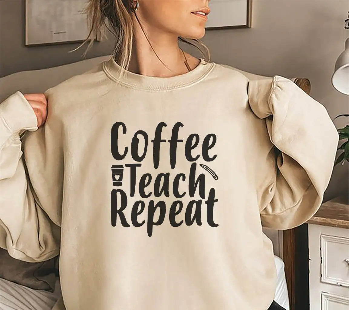 Coffee Teach Repeat SVG -  Teacher Sign with Cup & Pencil SVG