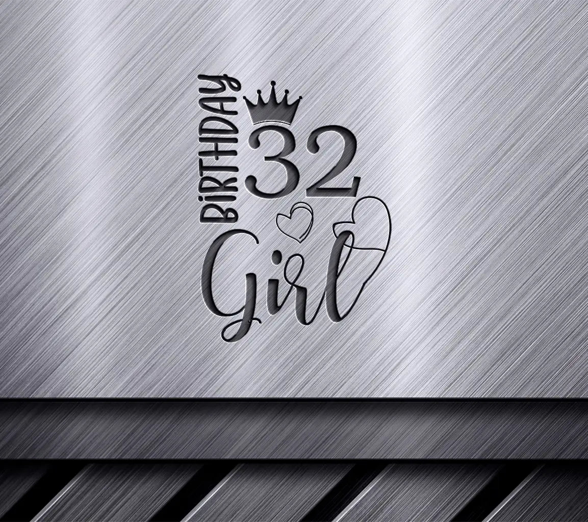 Pink Hearts Birthday Girl SVG - Number 32 Design SVG