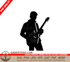 A Silhouette Of A Man Playing An Electric Guitar SVG - Melodic Performer SVG