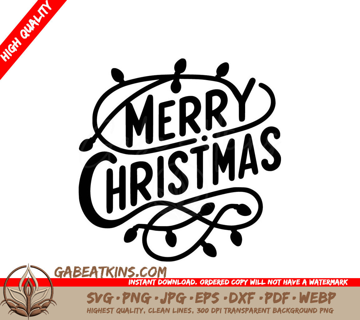 A Black And White Sign That Says Merry Christmas SVG - Merry Christmas Lights SVG