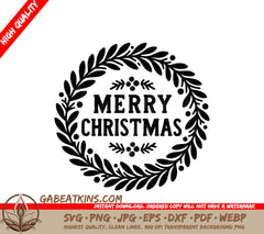 A Black And White Christmas Wreath With The Words Merry Christmas SVG - Merry Christmas Wreath SVG